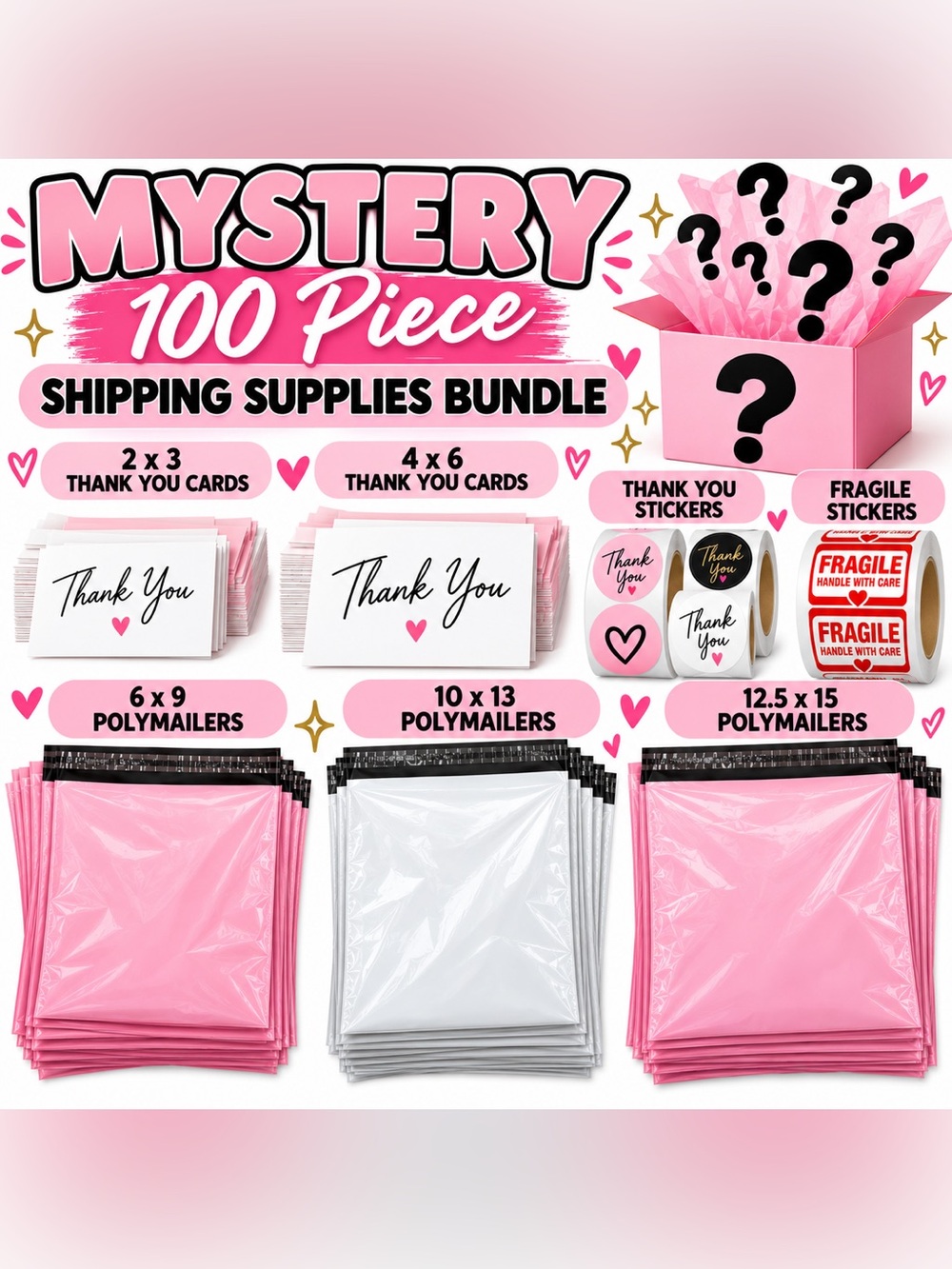 Mystery 100- Piece Shipping Supplies Bundle